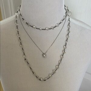 Elegant Silver and Clear Beaded Necklace Set